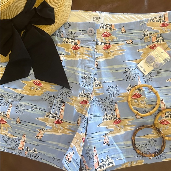 crown & ivy Pants - 🌊✨ NWT Crown & Ivy Caroline 5” Printed Shorts – Coastal Beach Print – Size 8